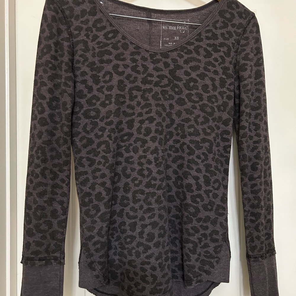 Free People We The Free Charcoal Leopard Long Sleeve Top
